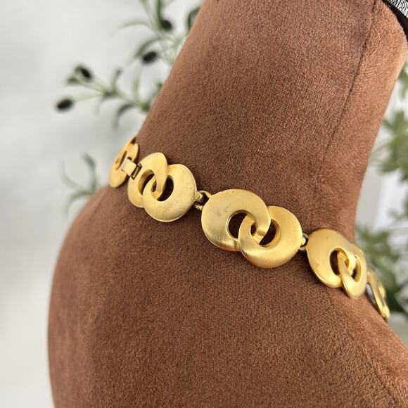 MAXINE DENKER Rare Vintage 80's Modernist Choker Maximalist Matte Goldtone Artsy - Picture 5 of 14